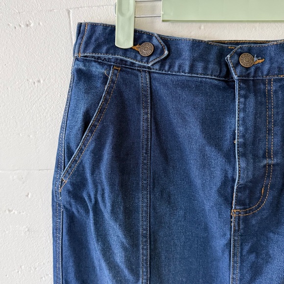 Chaps | Dark Denim Midi Skirt Front Slit High Rise | Size Large - Picture 3 of 11